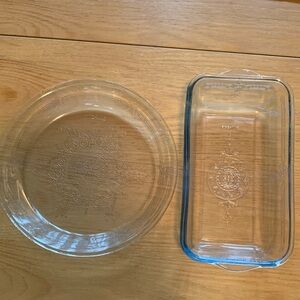 Fire King Clear and Blue Glass Bakeware Set